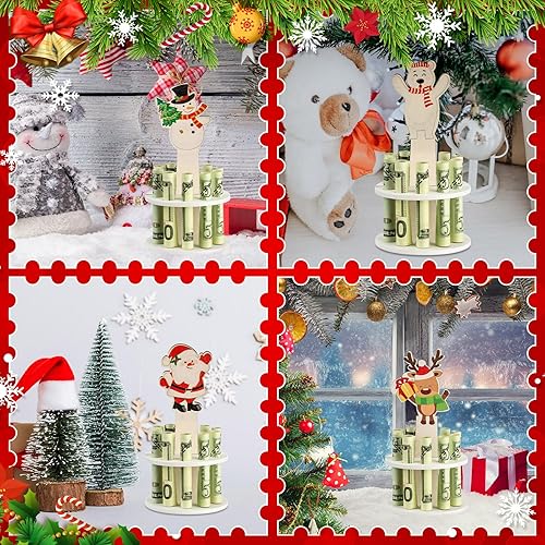 Miniatura 4 de Huwena 9 soportes de dinero de Navidad para regalo en efectivo, de doble capa, soporte de regalo para árbol de dinero, árbol de Navidad, reno,