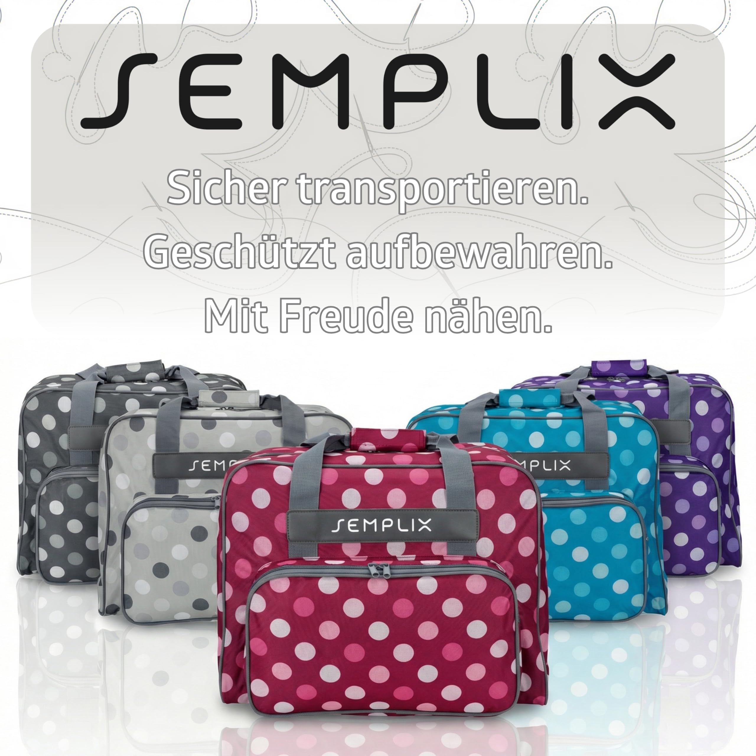 SEMPLIX Overlocktasche/Coverlocktasche Polka Dots, Groß, Stabil, für Transport/Aufbewahrung Aller gängiger Maschinen, Lila/Flieder 44x38x33 cm