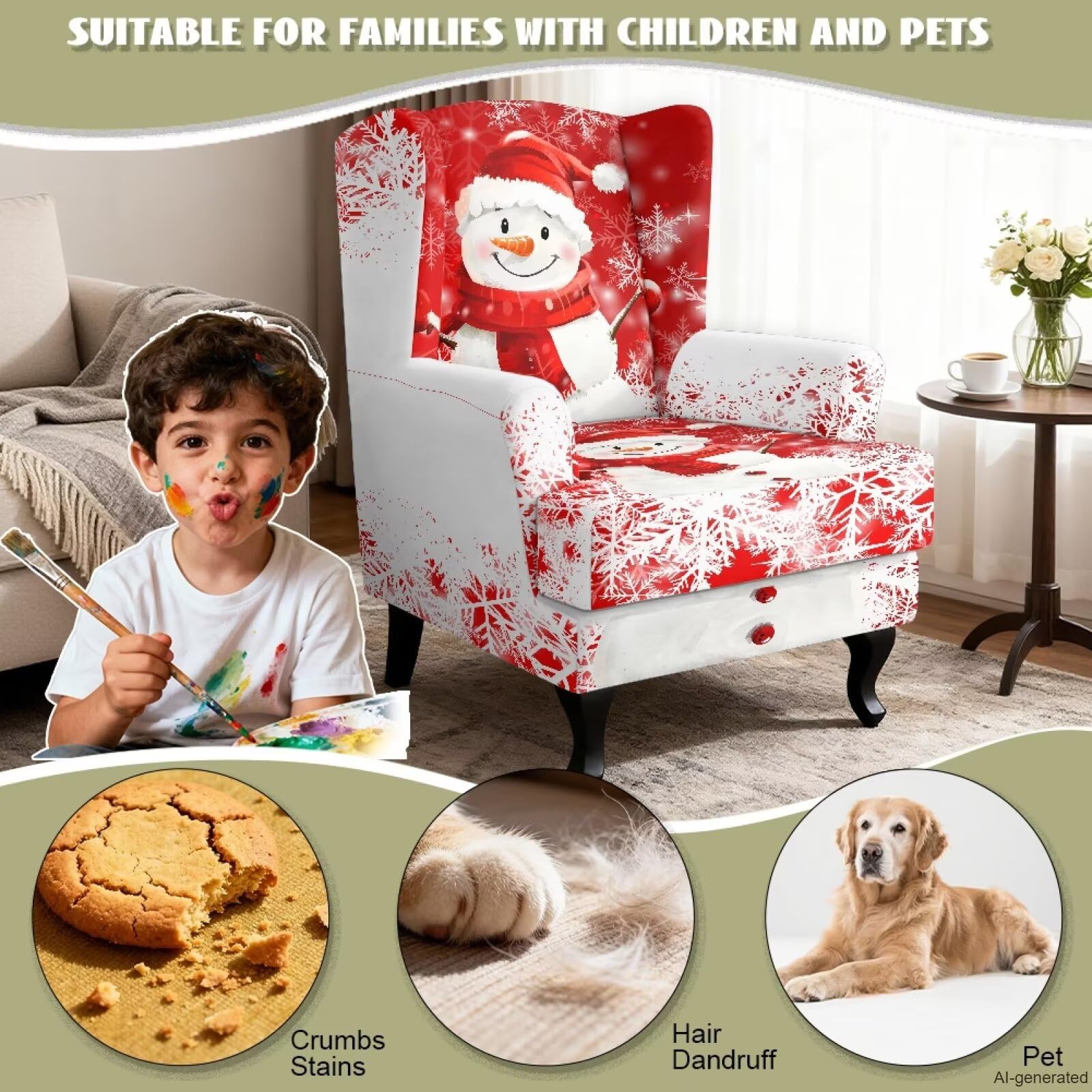 Biyejit Funda para silla de salón o dormitorio, diseño de muñeco de nieve