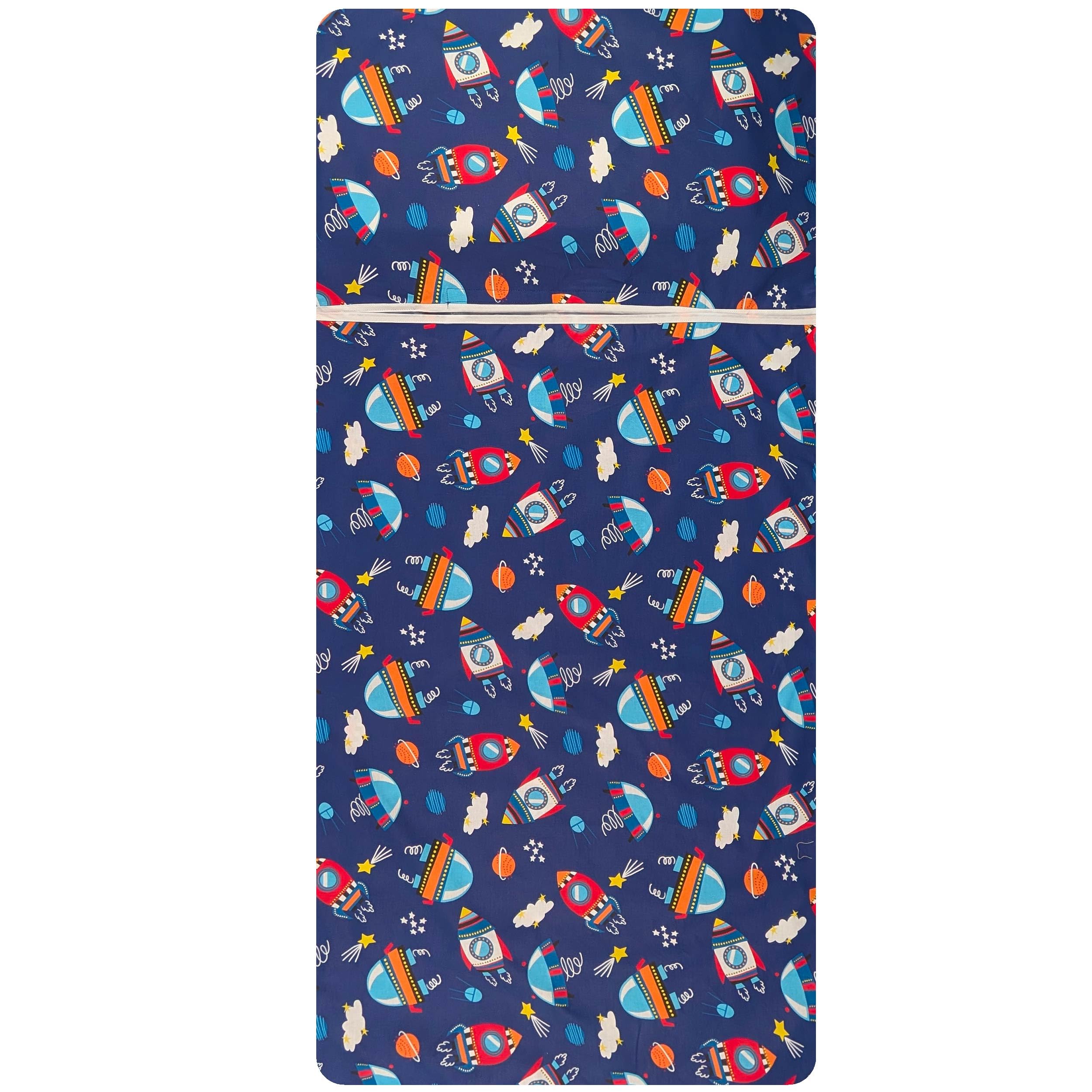 Set Asilo, Sacco nanna estivo e sacchetto per Bimbo e Bimba da 2 a 6 Anni - Tessuto 100% Cotone - Made in Italy (Set Asilo Astronavi)
