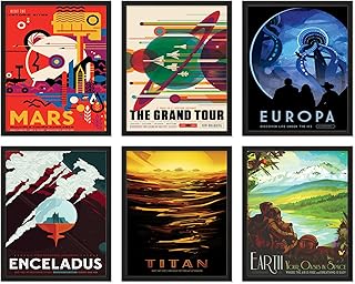 TnT Prints TmO2 NASA Kids Posters - Mars Planet Space Art, Vintage Space Wall Art - Unframed Set of 6 (8x10)