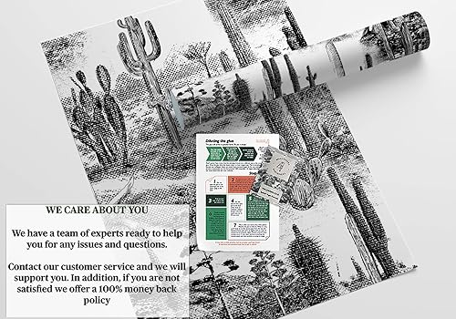 Miniatura 5 de Papel pintado Art Deco occidental de cactus blanconegrogris, papel ecológico. Desmontable temporalmente. 8 hojas de 39.4 x 27.5 pulgadas (59.2 pies
