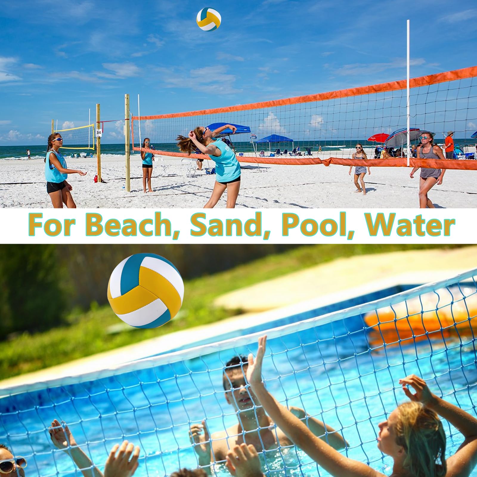 Paquete de 6 pelotas de voleibol, tamaño oficial 5, impermeables, suaves, a granel, con bomba y bolsa de red para interiores y exteriores, playa, arena, agua, piscina, partido de entrenamiento para