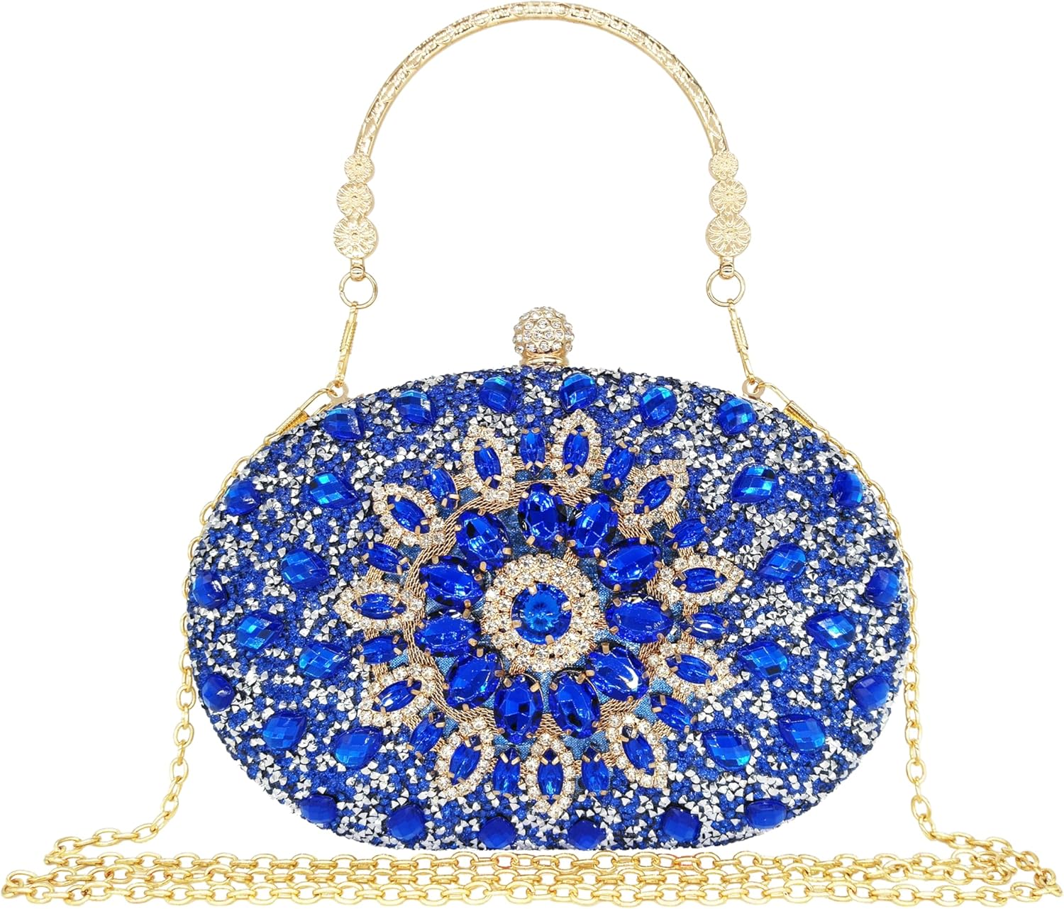 Rhinestone Clutch Purses for Women Evening Wedding Formal - Round Pearl Clasp Handbag - Crystal Diamond Bag