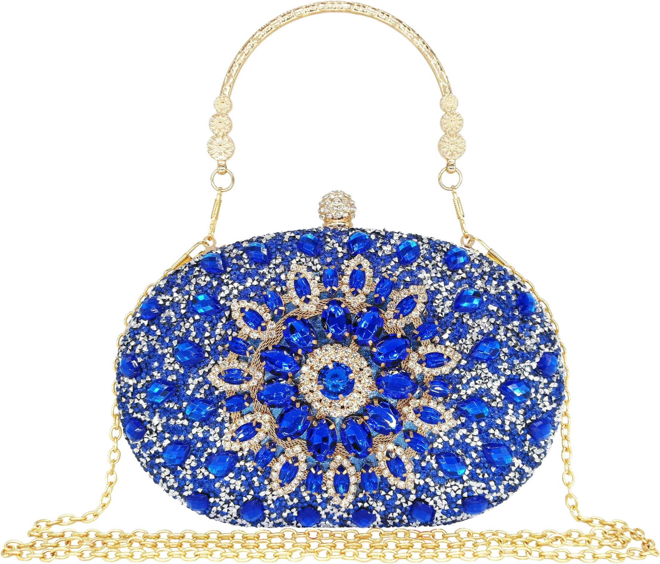 Rhinestone Clutch Purses for Women Evening Wedding Formal Round Pearl Clasp Handbag for Party Prom