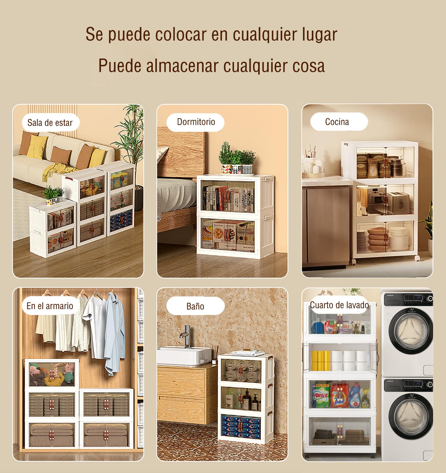 Armario Organizador Plegable | Caja de Almacenaje, Contenedor de Plástico, Caja de Almacenamiento Plegable para Calzado, Ropa, Juguetes y Libros (60cm x 3 Pisos)