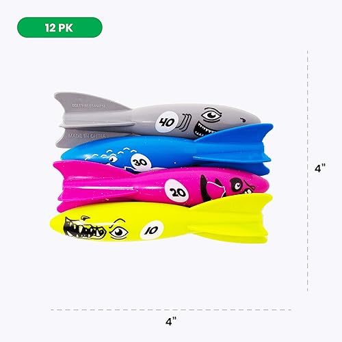 Miniatura 5 de Boley Juguetes de natación de torpedos de buceo  Paquete de 12 juguetes de piscina para niños  Tiburón colorido, ballena, torpedos de buceo de peces