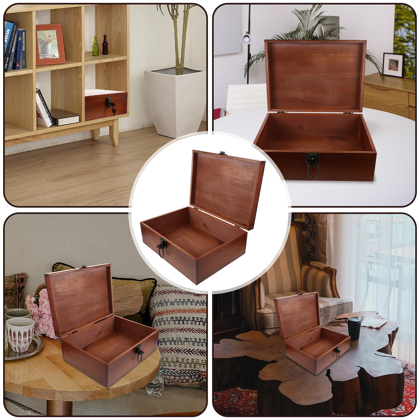 NUOBESTY Schmuckkästchen Vintage mit Schloss Große Holz Aufbewahrungsbox Japanische Retro Dekoration Sichere Holzschatulle für Schmuck und Kleinteile