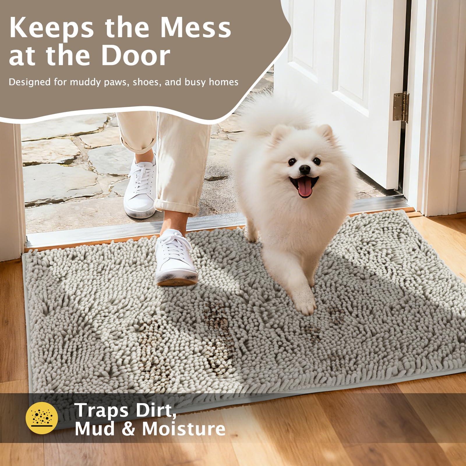 BVAGSS Tapis pour Chien à Entrée Anti-Boue,Super Absorbant Paillasson d'intérieur, Tapis d'Entrée Chenille à Séchage Rapide antidérapant, Lavable en Machine XH085 (Gris,60x90cm)