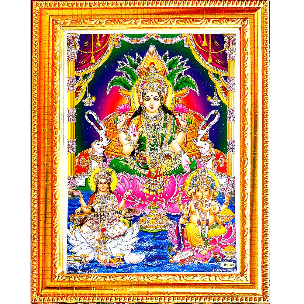 Buy Suninow Laxmi Ganesh Saraswati with Silver zari Work Photo Frame
