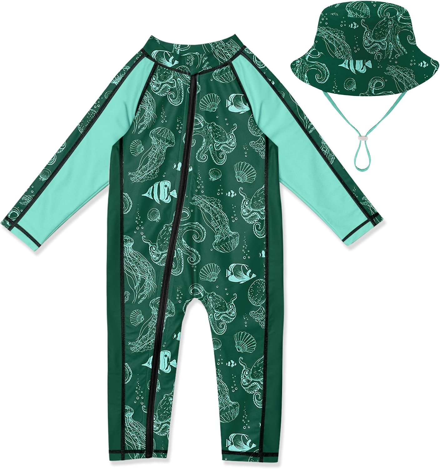 BesserBay Unisex Baby Swimsuit UPF 50+ One Piece Rash Guard Zipper Bathing Suit with Hat 0-36 Months