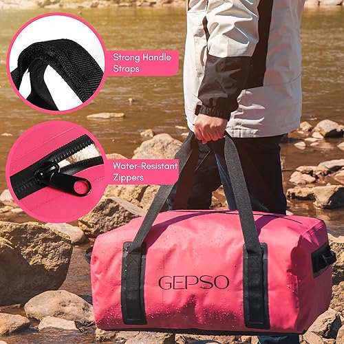 Miniatura 5 de Bolsa de lona impermeable de 50 litros Bolsa seca resistente con parte superior con cremallera, bolsillos interiores y asas reforzadas Bolsa de