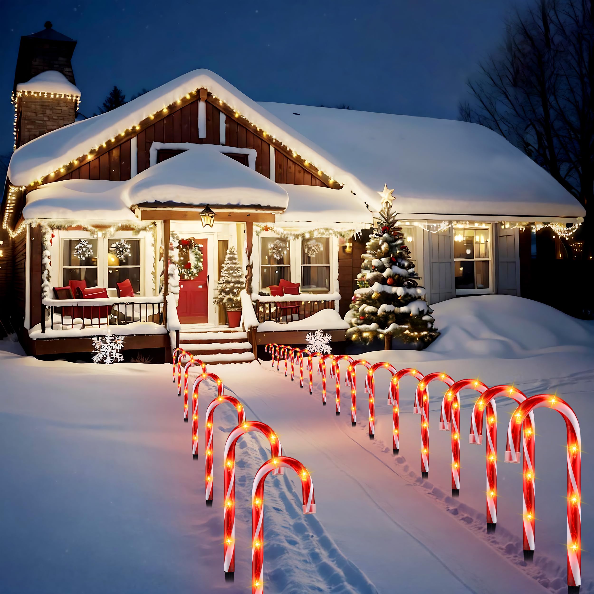 Luces de bastón de caramelo, paquete de 10 luces de camino de bastón de caramelo, 10 pulgadas, color rojo claro, bastón de caramelo para exteriores, decoración de Navidad para pasarela, entrada, acera 5