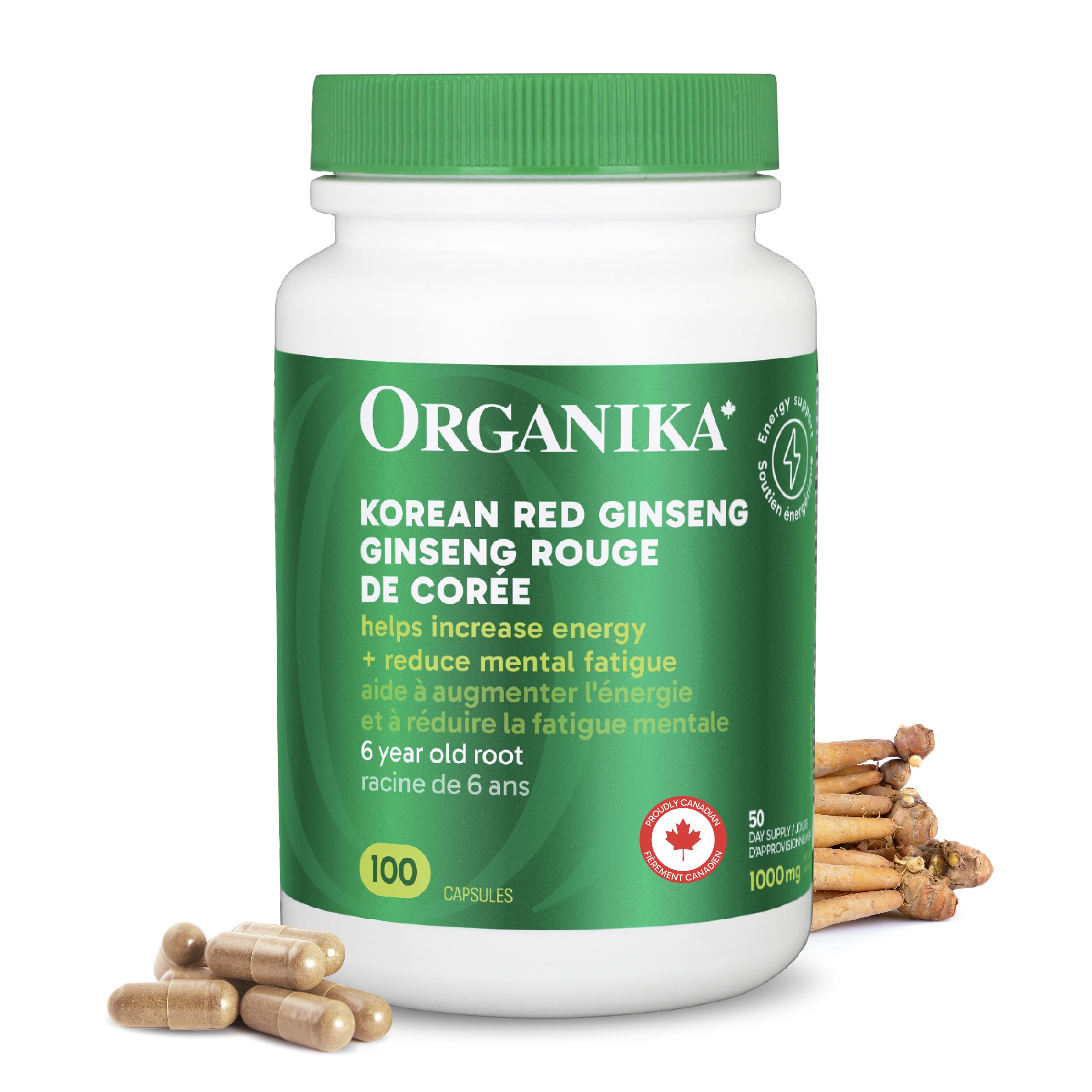 Organika Korean Red Ginseng- 6 Year Old Roots, Energy Support, Stress Support, Warming Effect- 100caps
