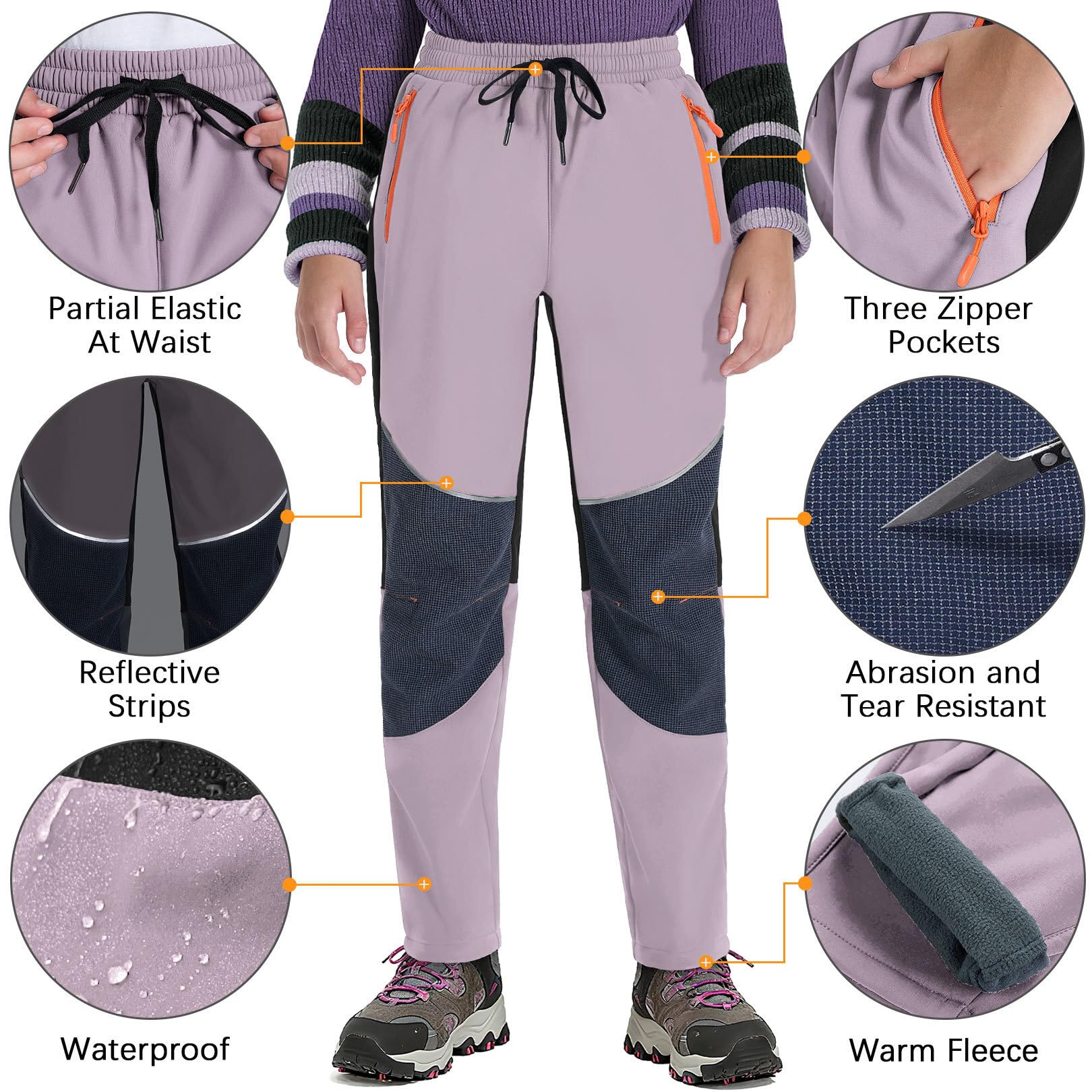 ANGEL CITIZ Pantaloni impermeabili per bambini, leggeri, per la scuola, pantaloni da lavoro con 3 tasche