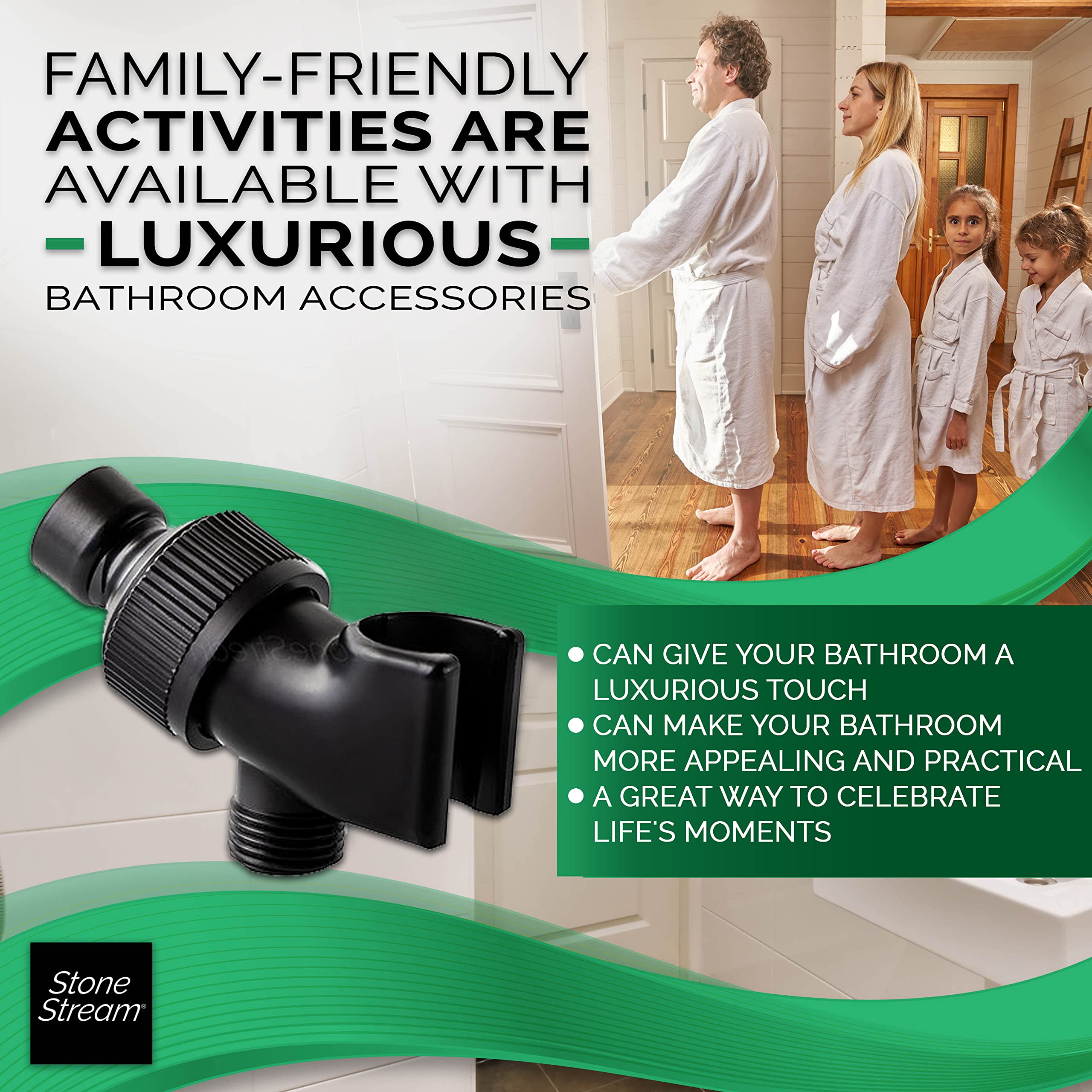 Original StoneStream Adjustable Wall Shower Adapter and Holder for Handheld Showerheads - Matte Black - Image 4