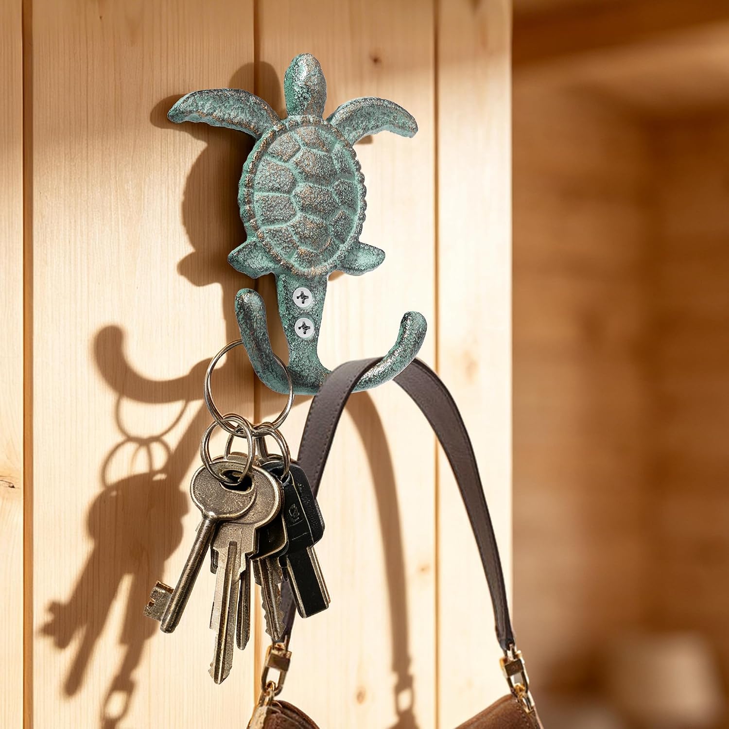 Cast Iron Sea Turtle Wall Hook, Decorative Double Coat Hook
