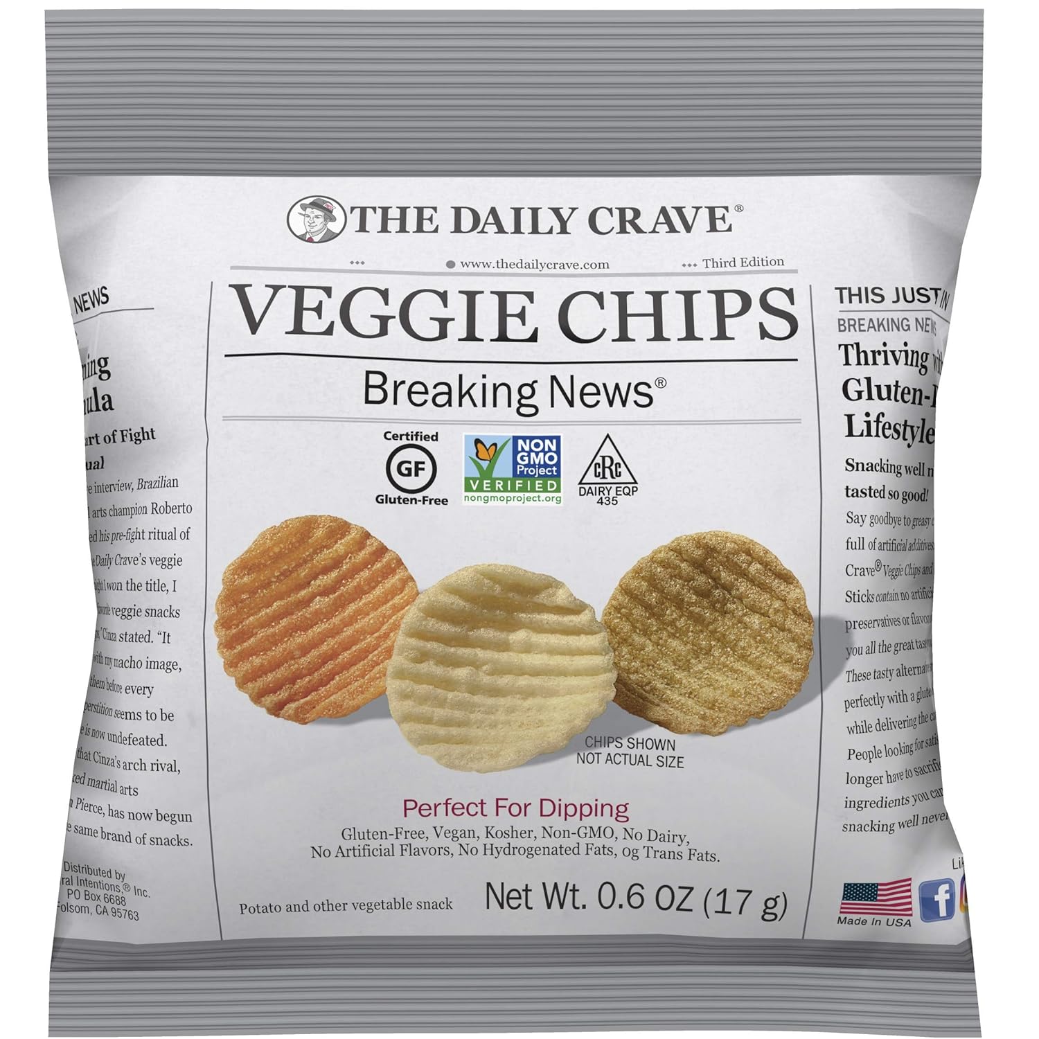 The Daily Crave Veggie Chips Value Pack, 9 Oz (Pack Of 6) Veggie Crisps, Kosher, Crunchy, Vegan