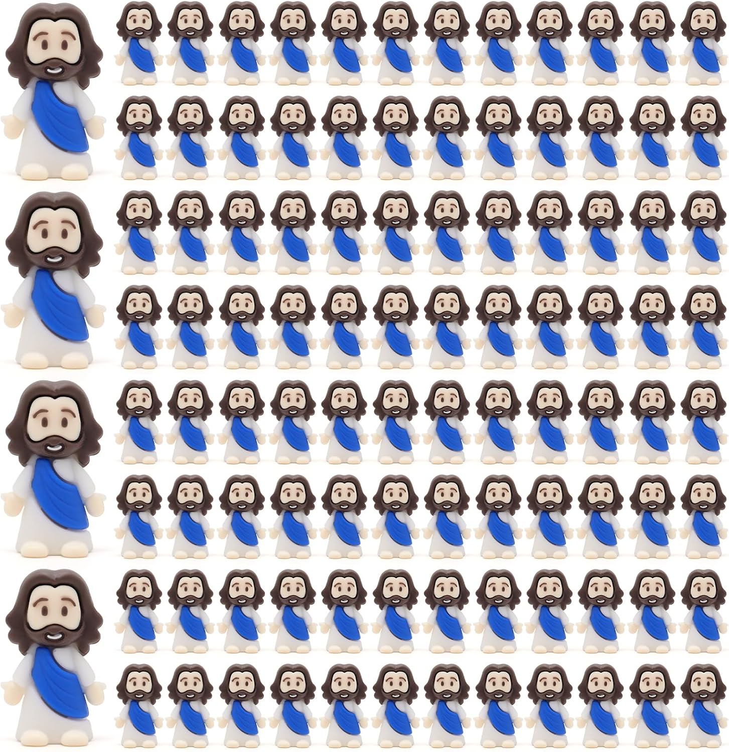 100Pcs Tiny Mini Jesus Figures in Bulk Classic Religious Christ Savior Jesus Decor for Sunday Easter Eggs Stuffers Baptism (Blue, 100 Packs) 100 Packs Blue