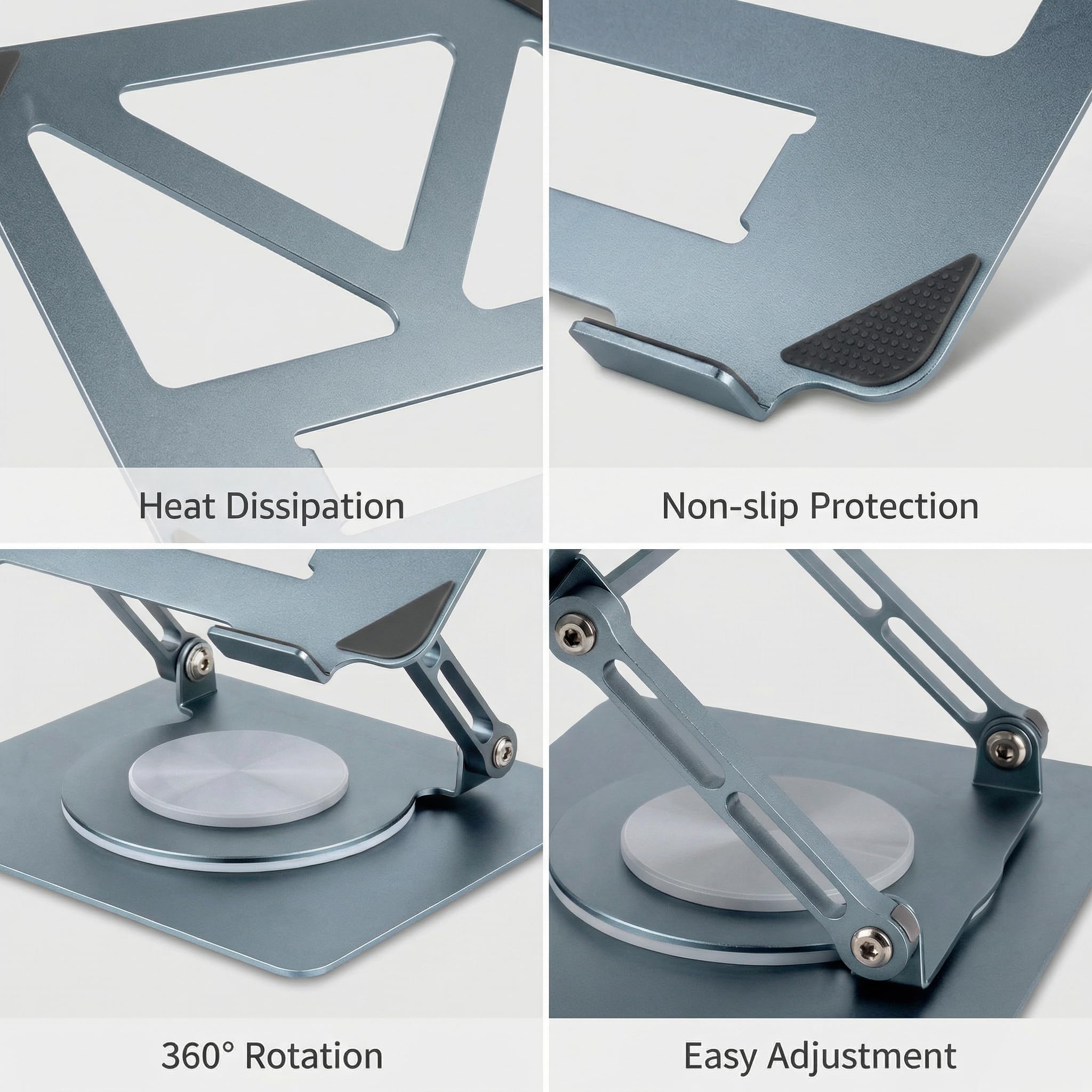 Supporto per laptop con base girevole a 360°, supporto ergonomico per computer da scrivania, regolabile in altezza regolabile, supporto pieghevole per laptop, supporto stabile in metallo per