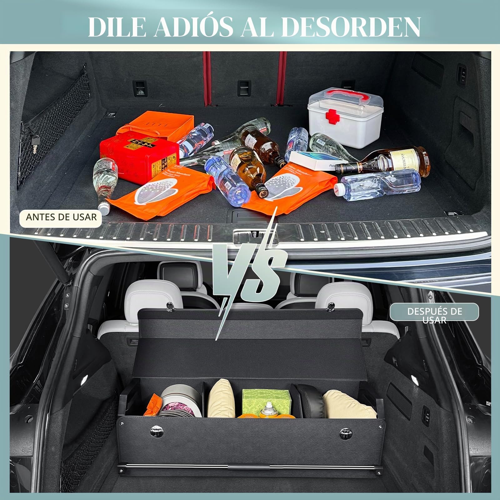 Organizador de Maletero de Gran Capacidad 94L para Coches y SUVs - Caja de Almacenamiento con Tapa, Asa Robusta y Base Antideslizante - Compartimento Extraíble(Negro, 105 x 29 x 31cm)