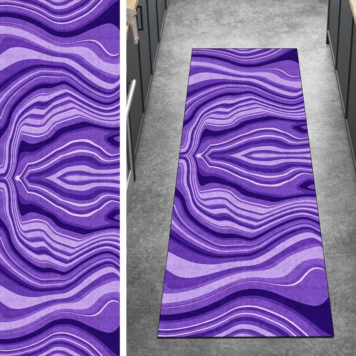 Teppich Läufer Flur Meterware Abstrakt Teppichmatten 80x200CM Lila Kücheläufer rutschfest Lang Teppichläufer Waschbar Kurzflor Polyester Korridor Schlafzimmer, Anpassbar Breite 40-120cm