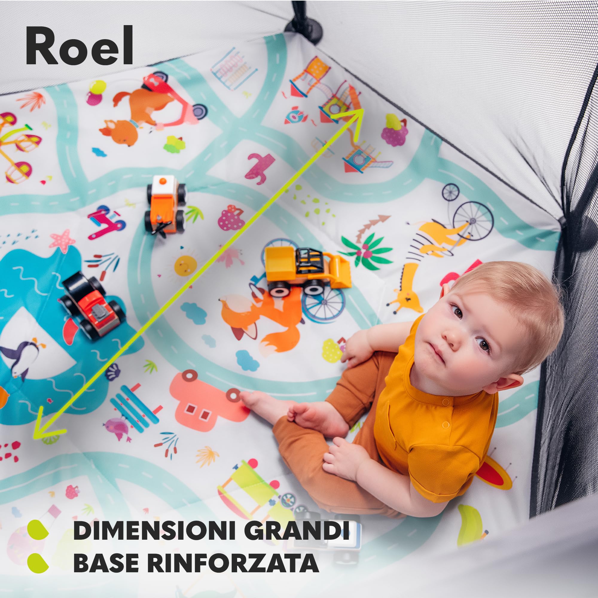 LIONELO Roel box bambini da 6 mesi fino a 15kg forma esagonale grandi dimensioni 135 x 118 x 83 cm Blocco di piegatura LockGuard, le pareti trasparenti, Gambe antiscivolo, Piegatura facile, Borsa