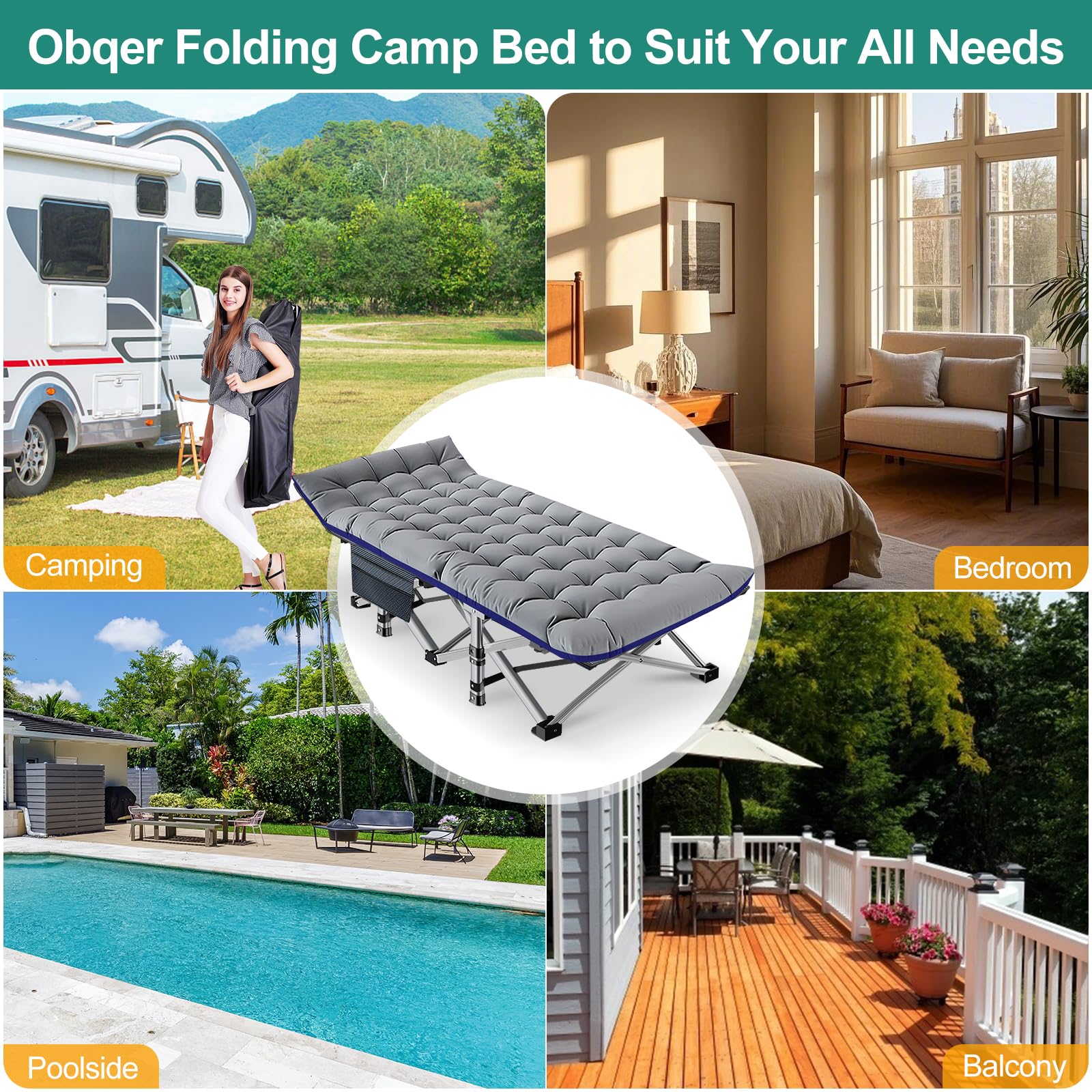 Oversized Klappbares Campingbett mit Matratze, 900LBS Belastbarkeit Klappbett Gästebett, Stahlrahmen und Oxford Tuch Feldbett Klappbar, 78 x 32 x 18 in, Geeignet für Garten Büro Camping