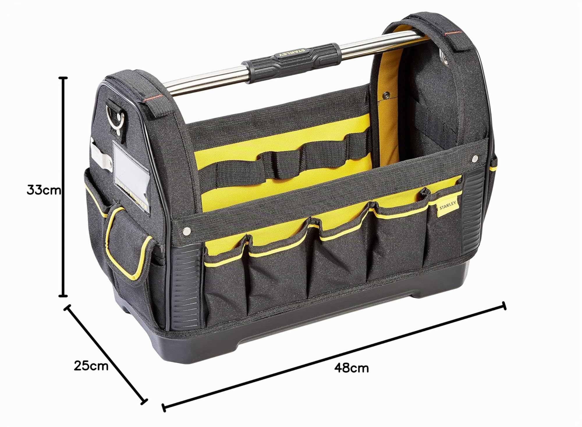 STANLEY FATMAX Werkzeugtrage (48cm x 25cm x 33cm, 600 Denier Nylon, wasserdichter Kunststoffboden, ergonomischer Gummigriff, Rahmen stahlverstärkt, verstellbarer Schultergurt) 1-93-951