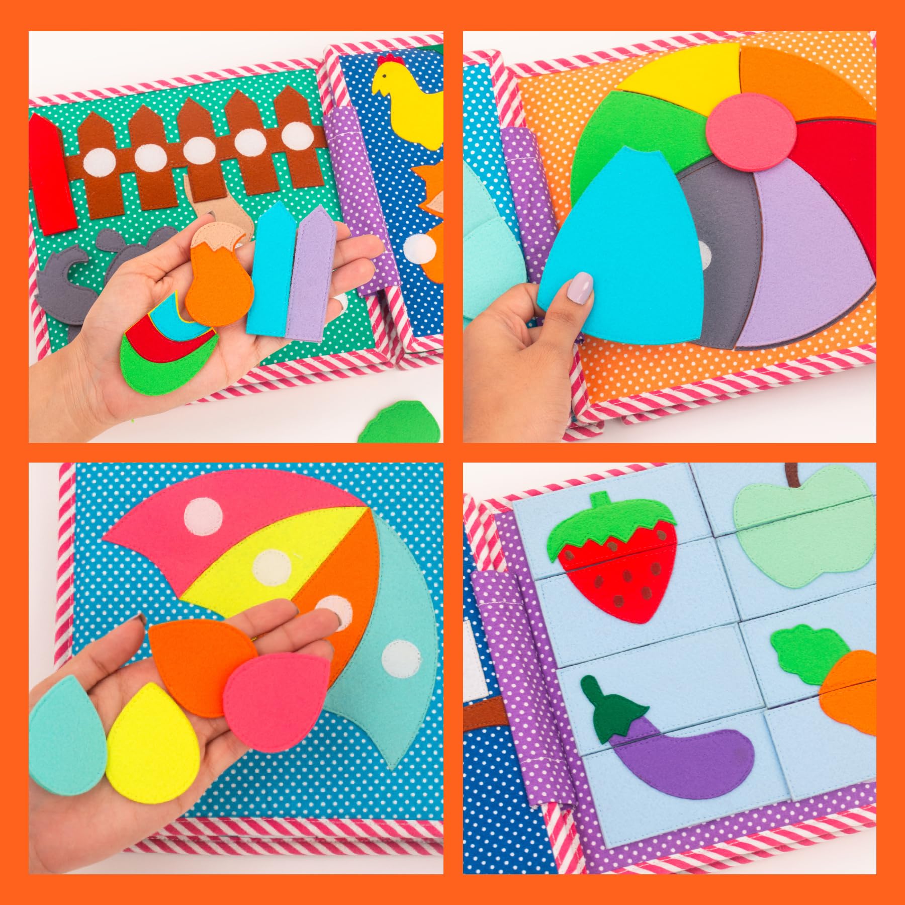 Jolly Designs – Bunte Raupe – 6 Seiten Quiet Book – Montessori Spielzeug ab 18 Monaten – Motorik & Sensorik fördern – Handgefertigtes Filzbuch – Lernspielzeug für Kleinkinder – Busy Book für unterwegs