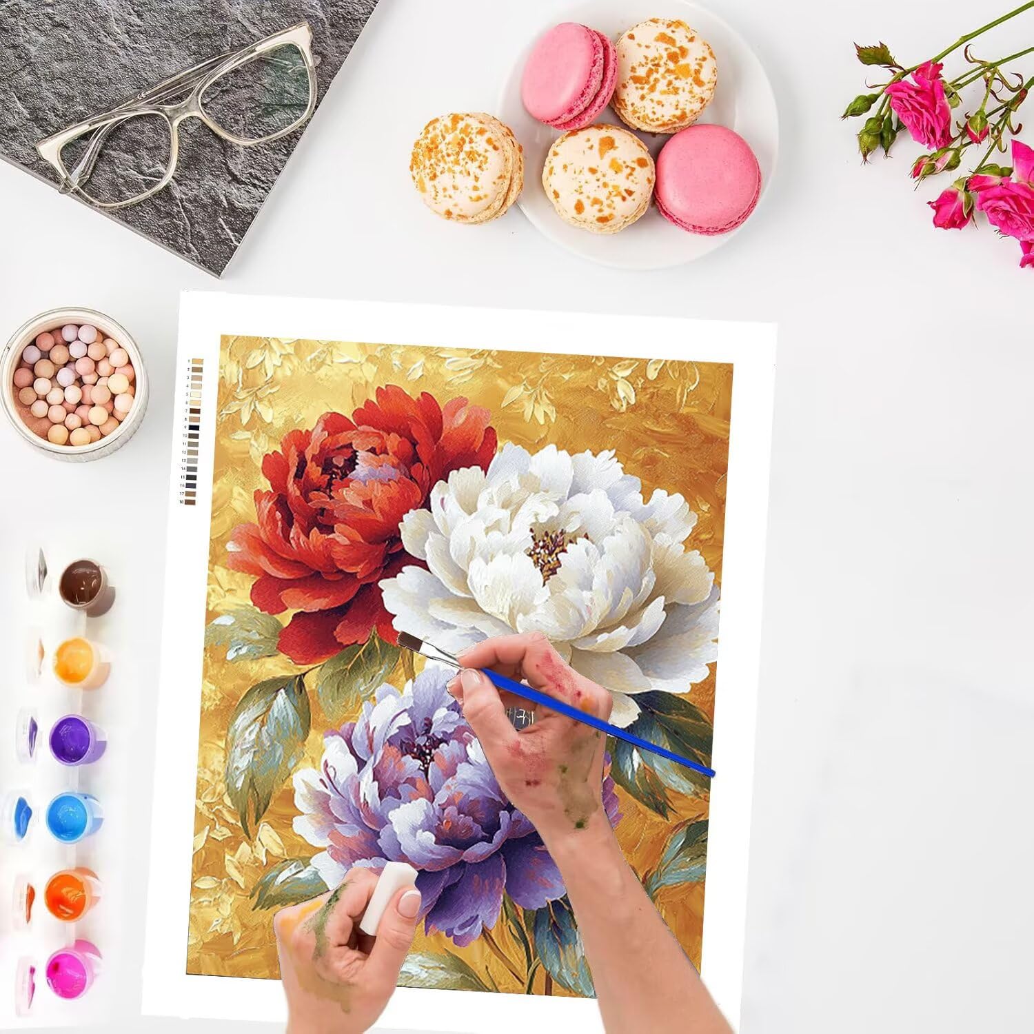 WEISHIWE Peonia floreale Dipingere con i Numeri per Adulti, 70x90cm a-420 | Paint by Numbers Kit con Pennelli e Acrilico Pigmento, Fai da te Olio La Pittura di Numeri Kit, Decora la Casa, senza Cornice