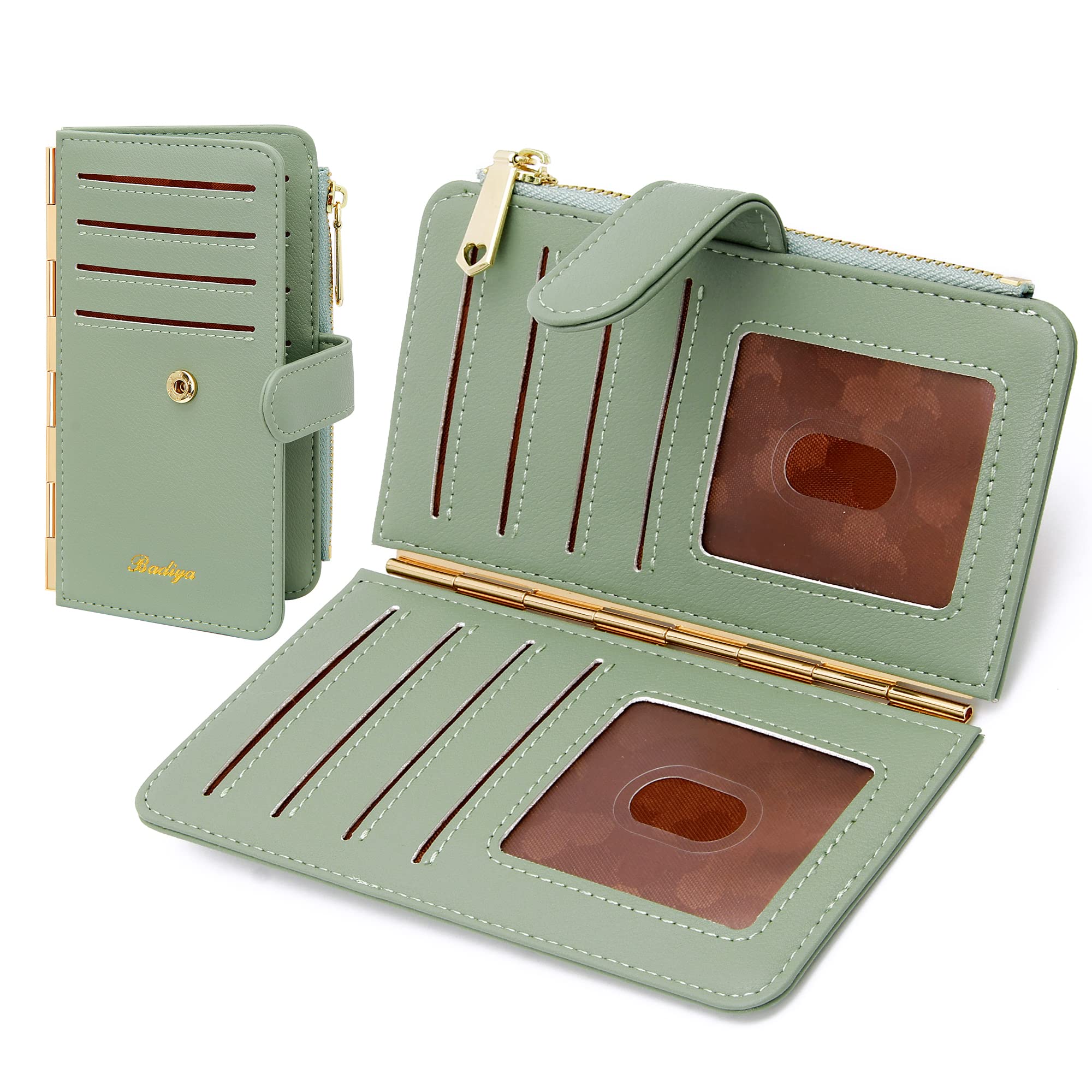 Badiya Credit Card Holder for Women RFID Blocking Slim Wallet Bifold Multi Card Case Zipper Pocket with 3 ID Window