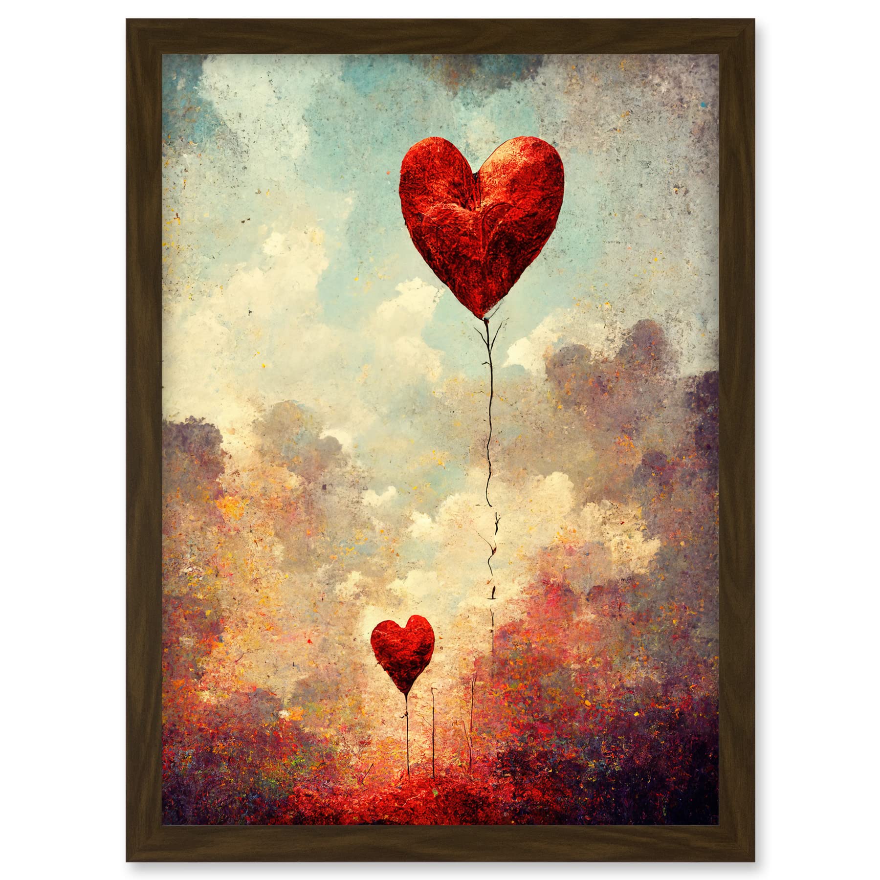 Doppelganger33 LTD Modern Abstract Floating Red Love Heart Balloons Artwork Framed A3 Wall Art Print