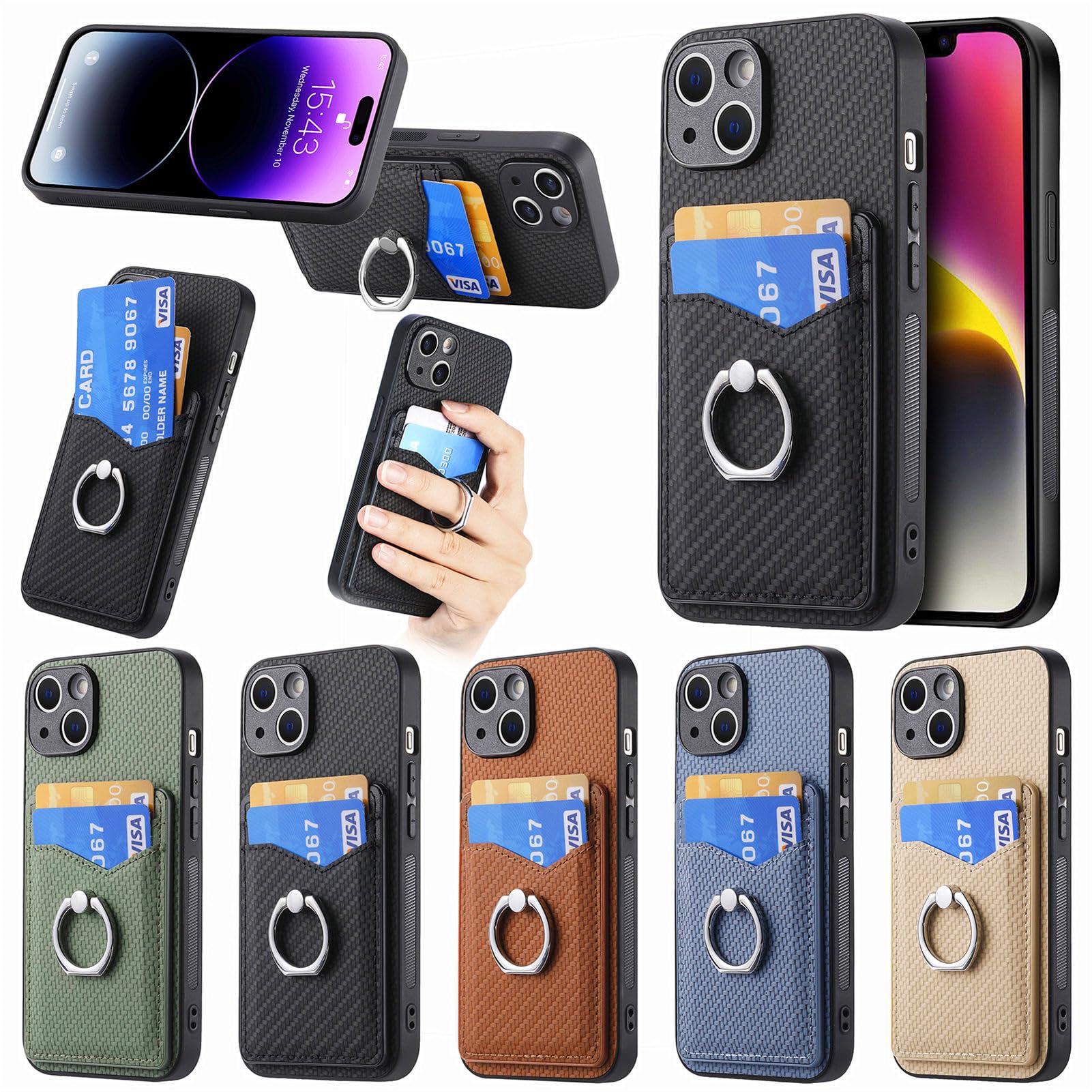 Amazon.co.jp: いphone12 ケース 背面カード収納 耐衝撃 リング付き