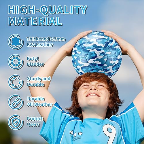 Miniatura 4 de Libima Balón de fútbol de camuflaje con inflador, tamaño oficial 4, para interiores y exteriores, colorido y suave, juguete para niños y niñas,