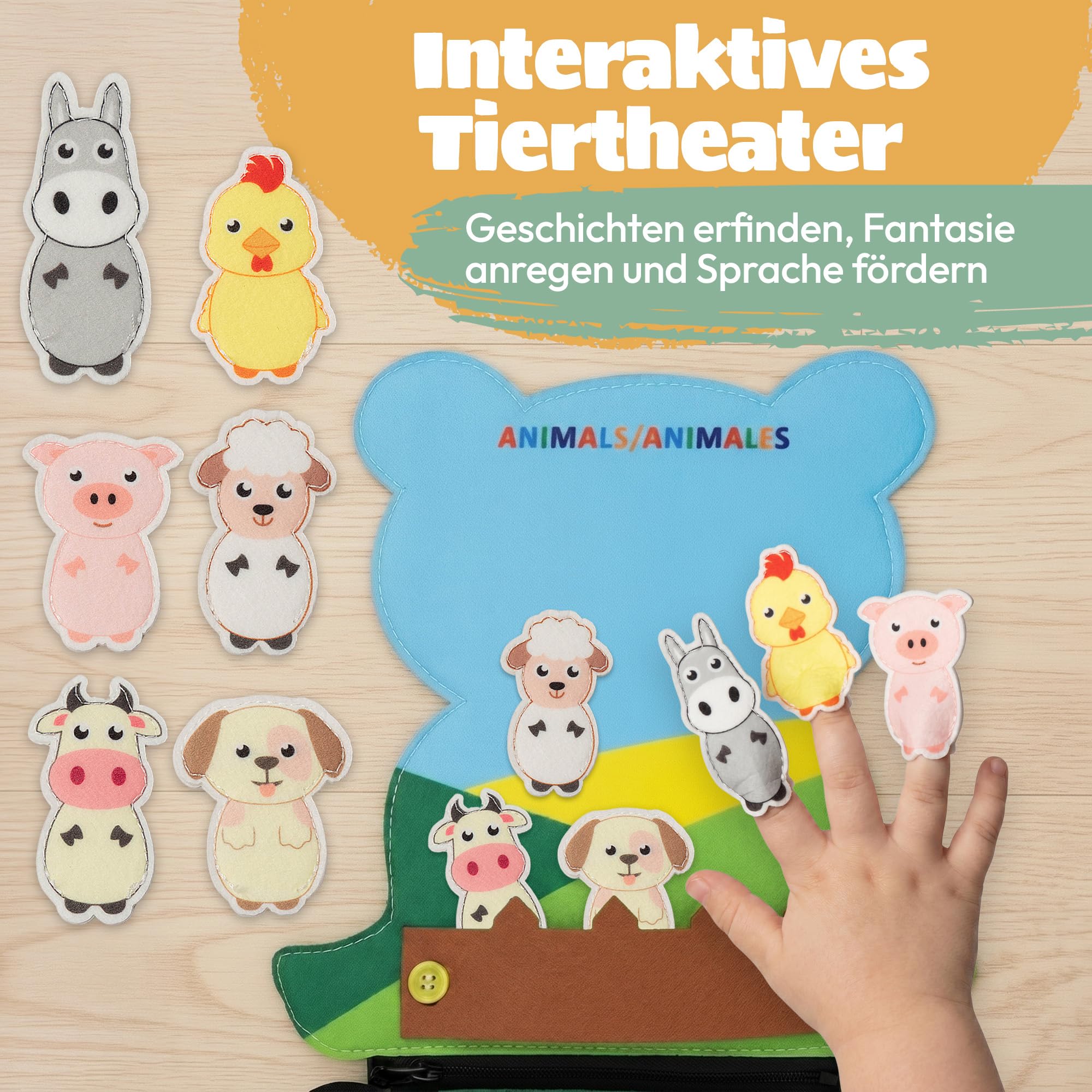 Montessori Busy Board aus Filz ab 3 Jahren - Sensorisches Busy Book mit Buchstaben, Zahlen und Tieren - Montessori Spielzeug ab 3 Jahren mit Feinmotorik Übungen - Panda Design