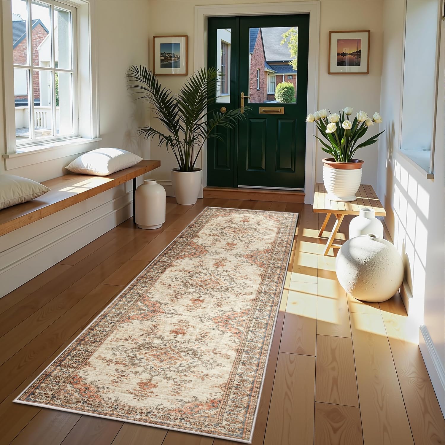 Hafaa Machine Washable Hallway Runner Rug 60×220 cm Timeless | Soft Touch Fluffy Cashmere Rugs for Living Room, Non Slip Carpet Runners for Bedroom, Dinning Room Kids Room