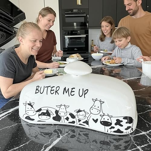 Miniatura 2 de Mantequillera con tapa, plato de mantequilla con tapa para encimera, mantequilla blanca con capacidad para hasta 2 varillas, soporte para