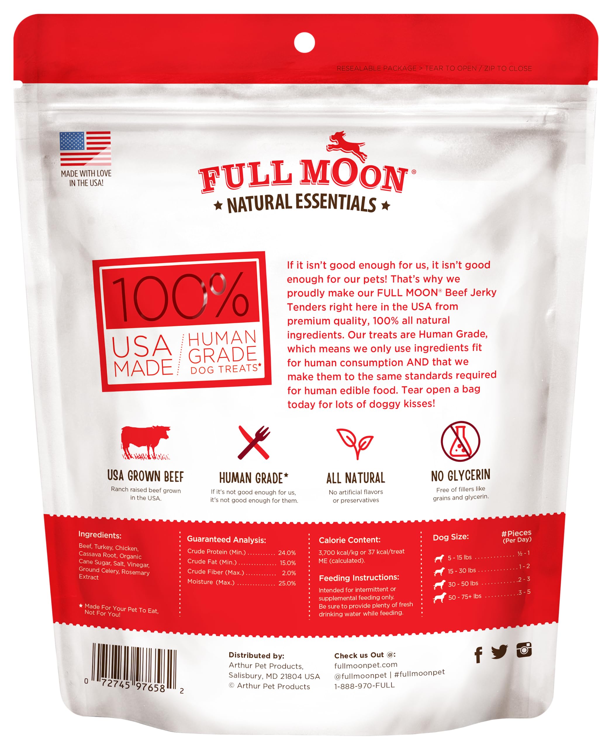 Full Moon All Natural Essentials Beef Jerky Tenders Free Range Human Grade 24 oz: Beef 14 Ounce (Pack of 2)