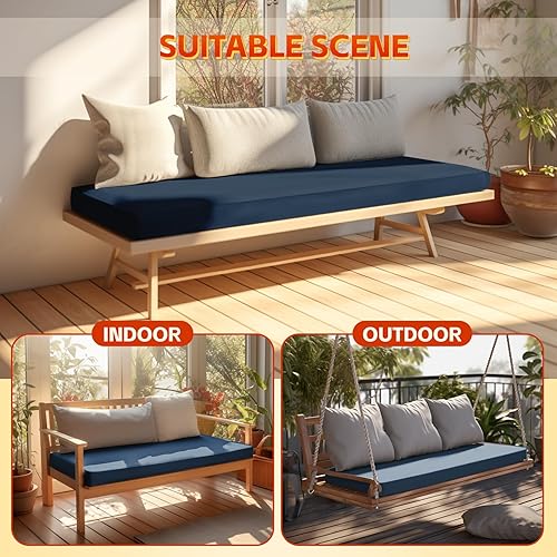 Miniatura 7 de Cojín de banco impermeable para exteriores, antideslizante, con lazos, lavable, duradero, para silla de jardín, cojines de repuesto gruesos para