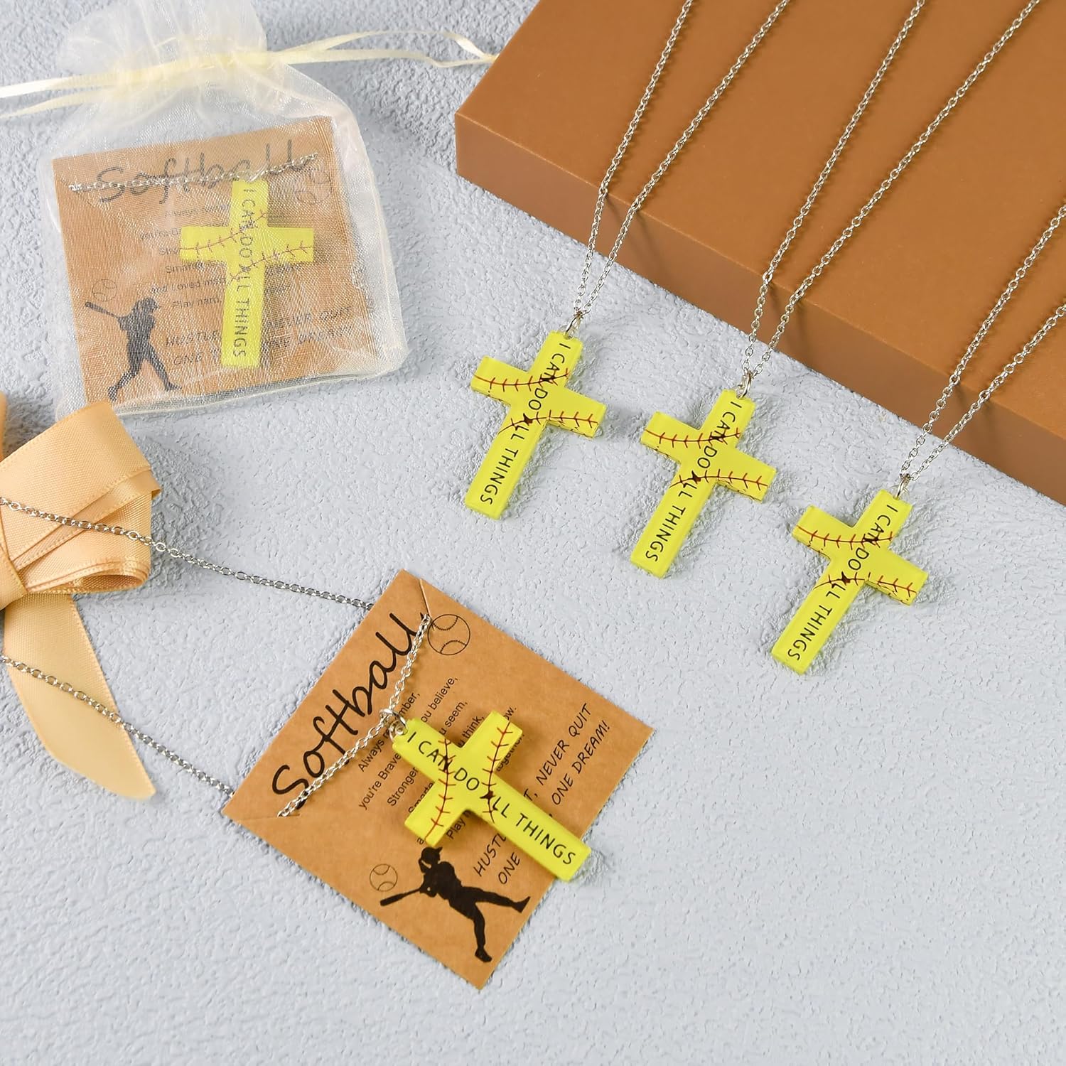 16 Pack Softball Cross Sports Necklace Jewelry Softball Chain Inspirational Accessories Fans Gift for Women Team Accessories Softball Player Lovers Party Favors