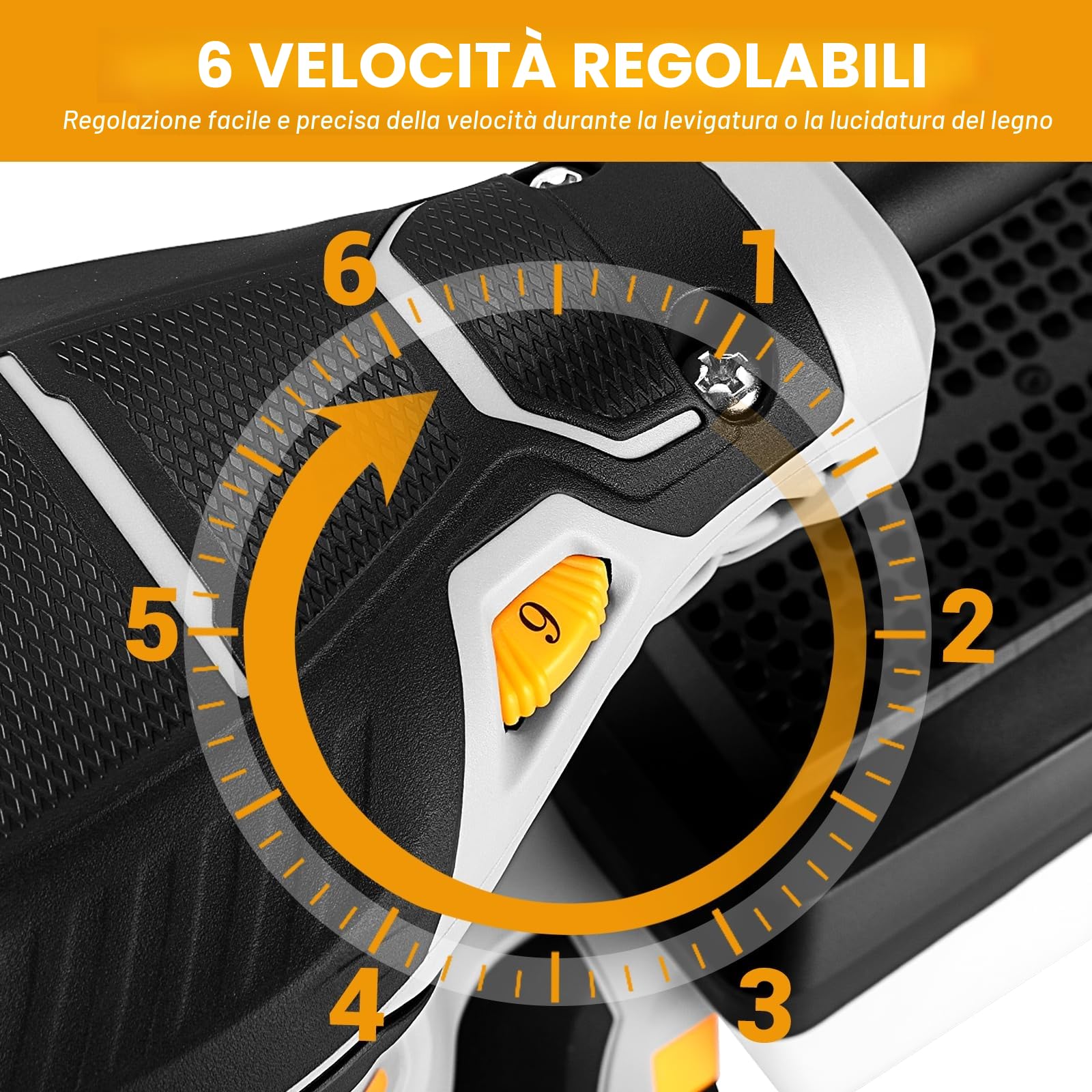 DEKOPRO Levigatrice Orbitale 300W - 6 velocità variabile 14000RPM Levigatrice Rotorbitale, 125mm strumento di levigatura manuale, sistema di raccolta della polvere ad alte prestazioni