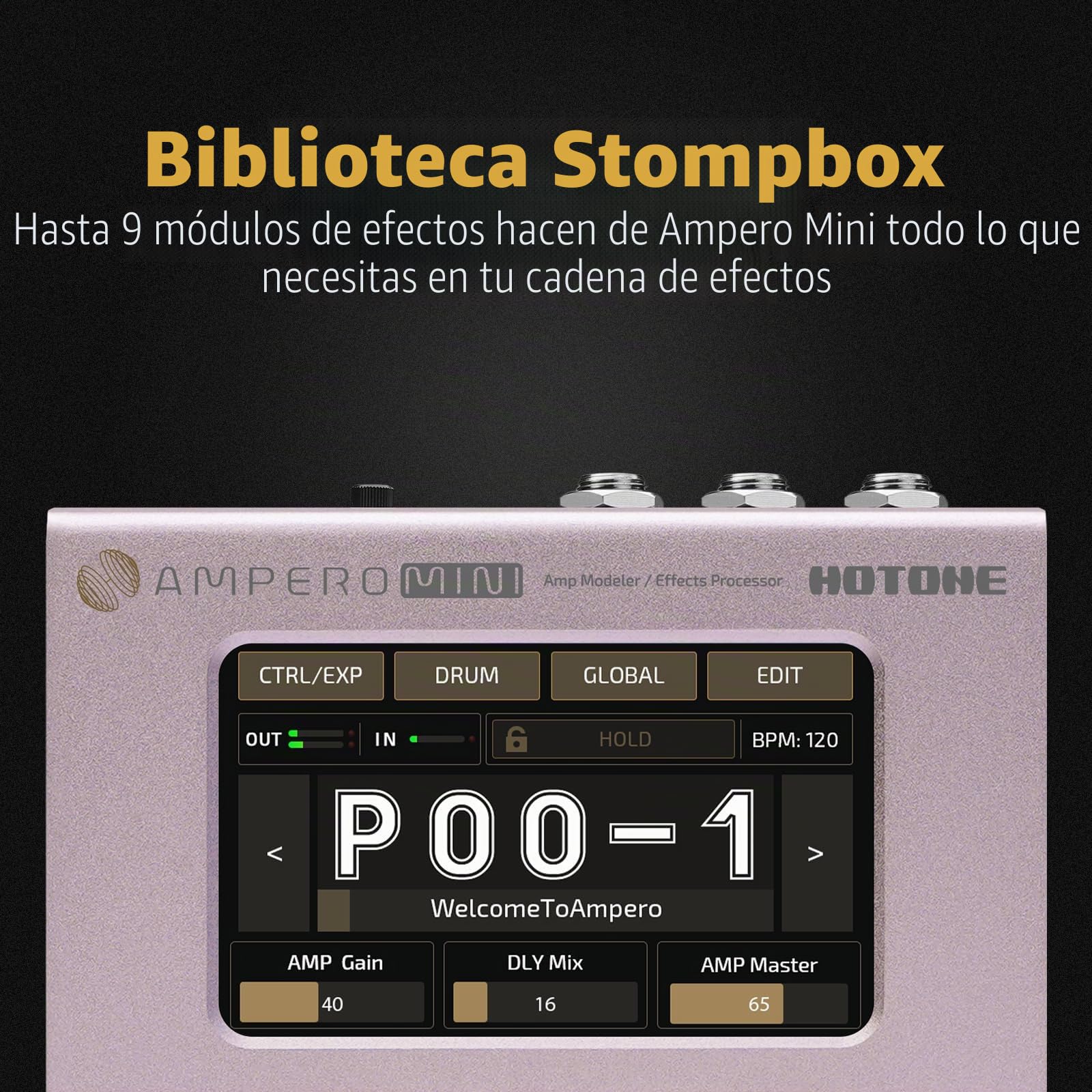 Hotone Guitar Bass Procesador Multi-Efectos Pantalla Táctil Guitar Bass Amp Modeling IR Cabinets Simulación Stereo OTG USB Audio Interface Multi Language Ampero Mini (Purple Taro)