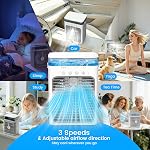 Mini Air Conditionneur, 4-in-1 portatif Air Conditionneur avec 1000ML Réservoir d'eau Petit AC Unité Air Refroidissement USB Ventilateur de refroidissement par évaporation alimenté avec 2/4/8H Minuterie & Lumière pour la chambre à coucher du bureau