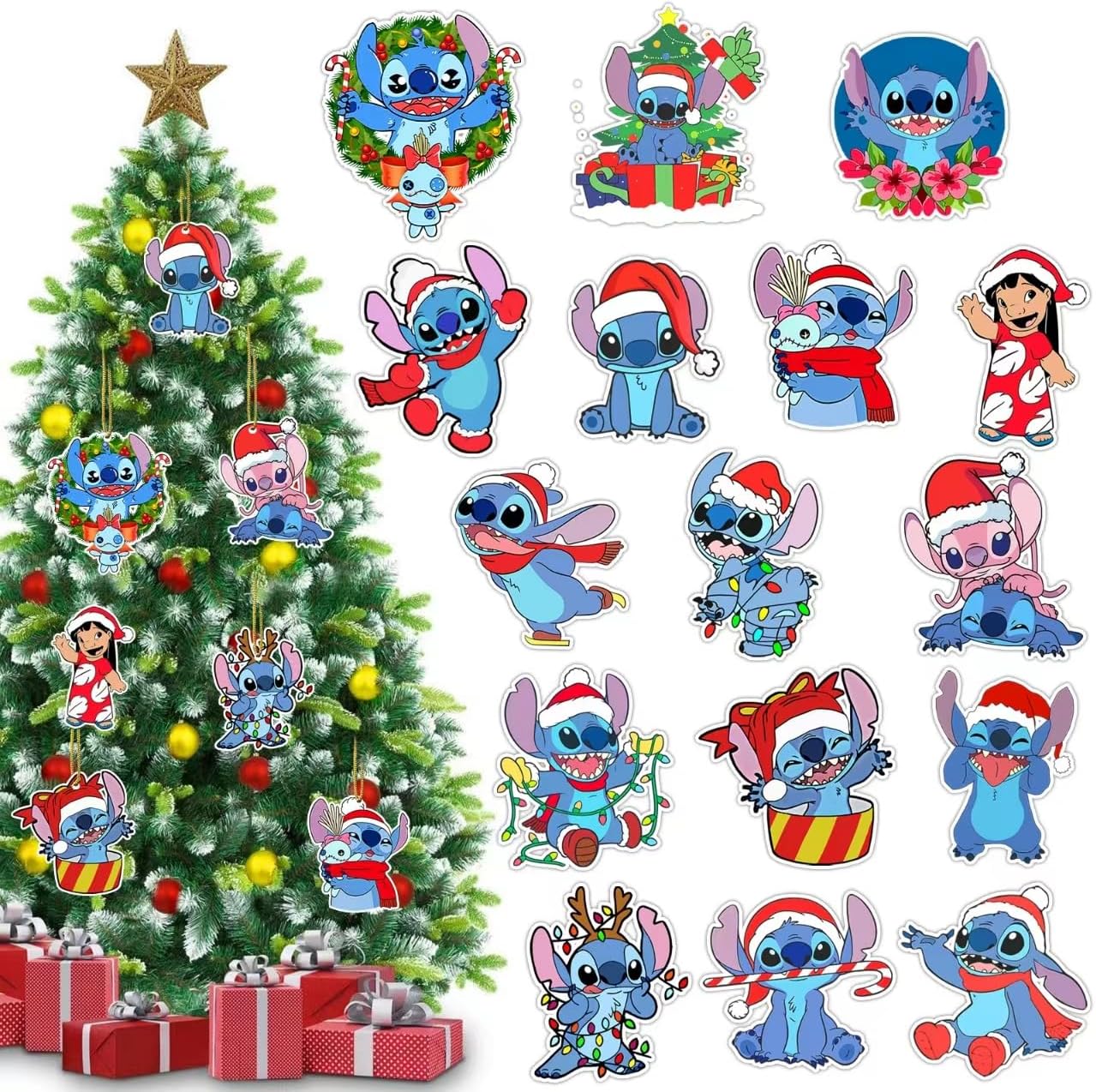 16PCS Christmas Tree Ornaments Decorations 2024 Christmas Hanging Ornaments Small Christmas Hanging Ornament for Xmas Tree Party Home Decorations