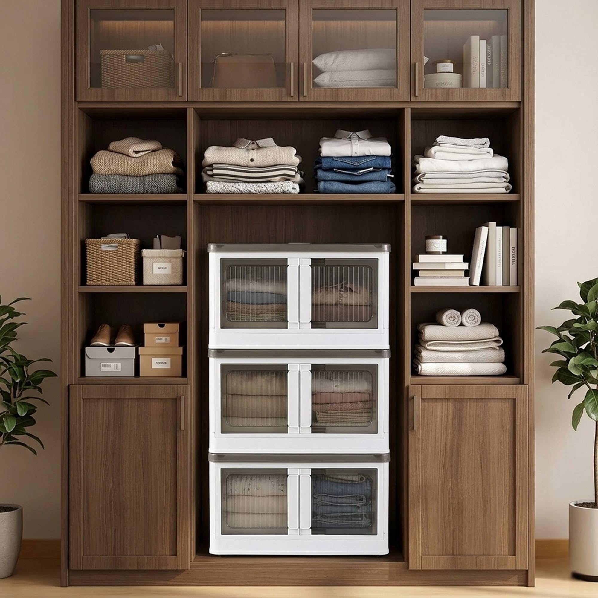 Well Home Caja de almacenamiento plegable multifuncional en color Blanco 2 Niveles, 140L por Nivel, 280 L en Total