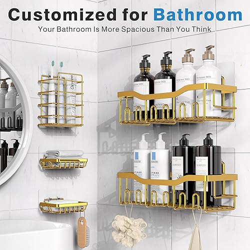 Miniatura 2 de EUDELE Paquete de 5 Organizador de Ducha de Acero Inoxidable a Prueba de Óxido – Organizador de Baño Adhesivo Sin Taladro con Gran Capacidad