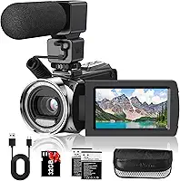 Filmadora de vídeo FHD 1080p 36MP YouTube Vlogging gravador de câmera 3.0 polegadas tela de rotação de 270 graus 18X câmeras de zoom digital com microfone, cartão SD de 32 GB e 2 baterias