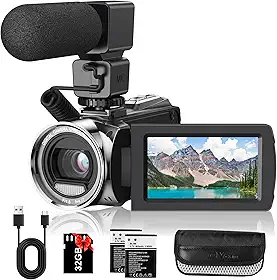 Filmadora de vídeo FHD 1080p 36MP YouTube Vlogging gravador de câmera 3.0 polegadas tela de rotação de 270 graus 18X câmeras de zoom digital com microfone, cartão SD de 32 GB e 2 baterias