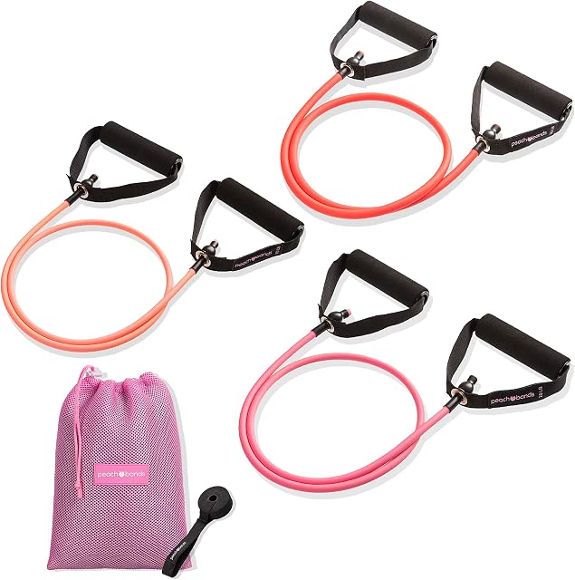 Peach Bands Resistance Tube Bands Set - Long Exercise Bands with Handles, Door Anchor and E-Book Workout Guide